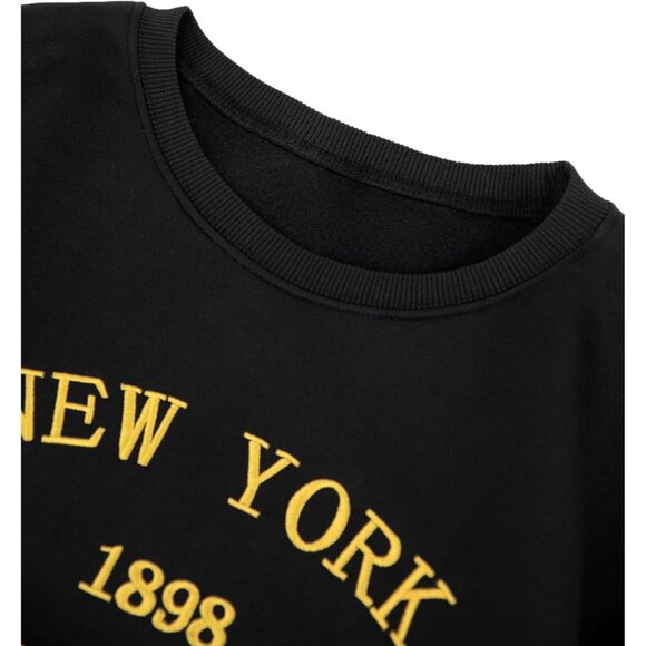 ⚡Women Black New York 1898 Imported Graphic Crewneck Long Sleeve Sweatshirt - Picture 3 of 5